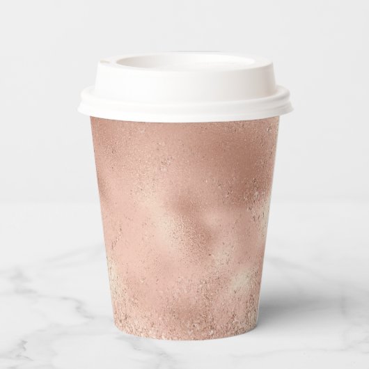 Peach Roos Gold Glitzy Glitter Papieren Bekers (Achterkant)