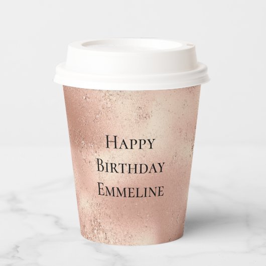 Peach Roos Gold Glitzy Glitter Papieren Bekers (Voorkant)