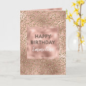 Peach Roos Gold Leopard Print Glitter Verjaardag Kaart (Gele Bloem)