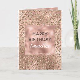 Peach Roos Gold Leopard Print Glitter Verjaardag Kaart