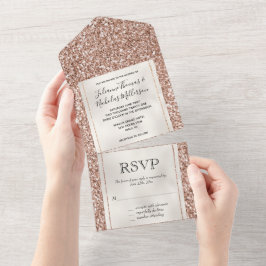 Peach Roos Gold Luxe glitter All In One Uitnodiging