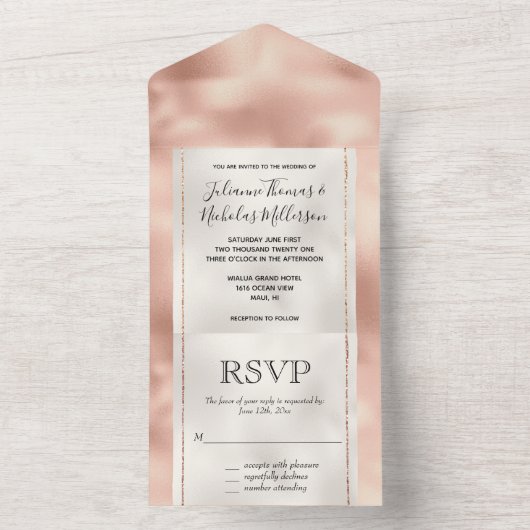 Peach Roos Gold Luxe White All In One Uitnodiging (Binnen)