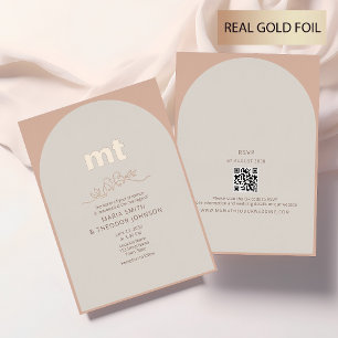Peach Roos Gold Wedding Folie Uitnodiging