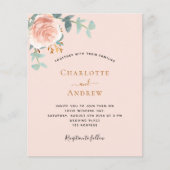 Peach roos gouden groen budget bruiloft uitnodigin (Voorkant)