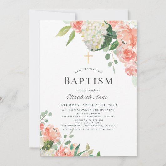 Peach Roos & Hydrangea roze dop Kaart (Voorkant)