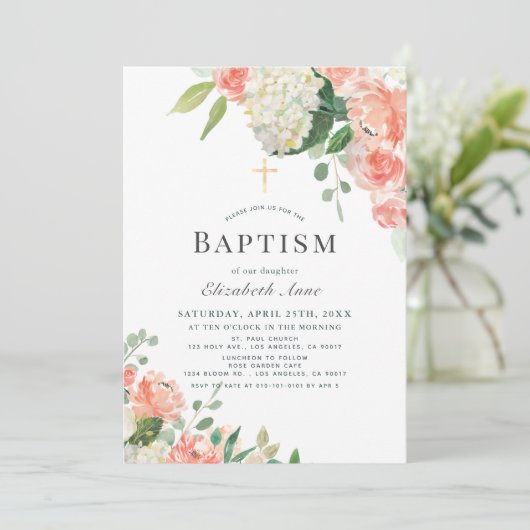 Peach Roos & Hydrangea roze dop Kaart (Staand voorkant)