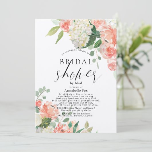 Peach Roos & Hydrangea Vrijgezellenfeest per post Kaart (Staand voorkant)