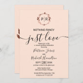 Peach Roos Monogram Calligraphy Photo Weddenschap Kaart (Voorkant / Achterkant)