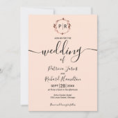 Peach Roos Monogram Calligraphy Photo Weddenschap Kaart (Voorkant)