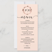 Peach Roos Monogram Photo Wedding Menu Kaart (Voorkant)