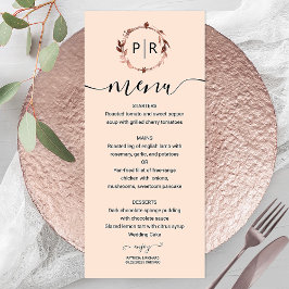 Peach Roos Monogram Photo Wedding Menu Kaart