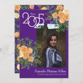 Peach Roos Paars Foto Afstuderen kondiging Kaart (Voorkant / Achterkant)