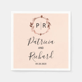 Peach Roos roos gold folie Monogram Weddenschap Na Servet