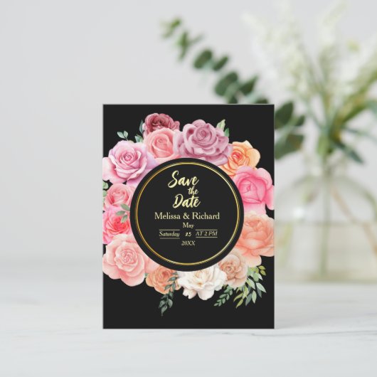 Peach Roos Save the Date Briefkaart Invitation (Staand voorkant)