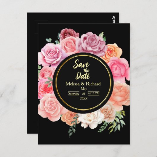 Peach Roos Save the Date Briefkaart Invitation (Voorkant / Achterkant)