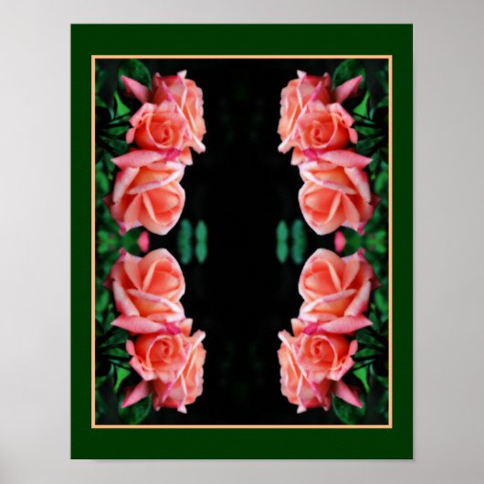 Peach Roos Trio Mirror Abstracte bloemsierkunst Poster (Voorkant)
