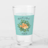  Peach Roos Wedding op Aqua Blauwgroen Glas (Achterkant)