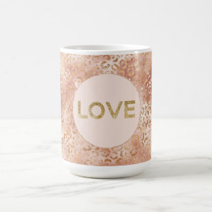 Peach Roos White Leopard Print Gold Love Koffiemok