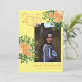 Peach Roos Yellow Photo Afstuderen Notice Kaart (Staand voorkant)