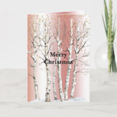 Peach Rose Birch Trees Gold Glitter Christmas Kaart (Voorkant)