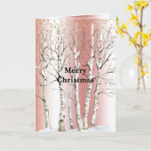 Peach Rose Birch Trees Gold Glitter Christmas Kaart (Gele Bloem)