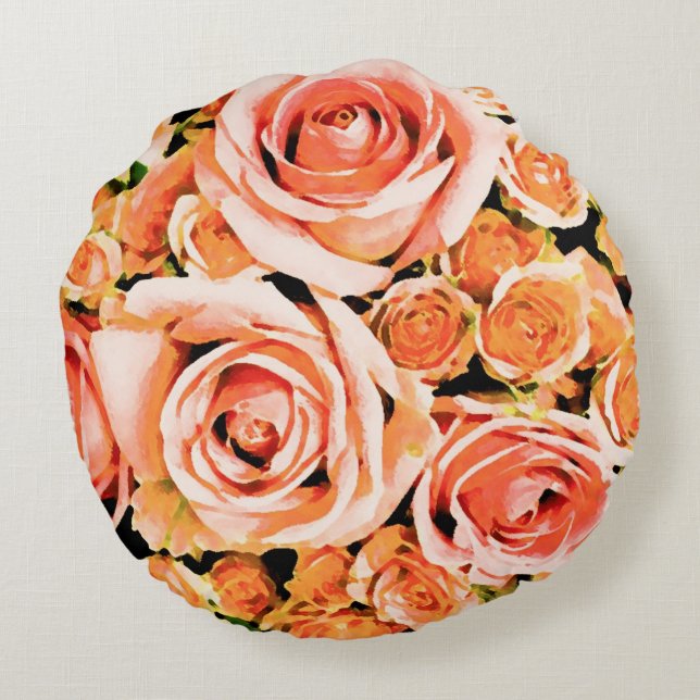Peach rose bouquet rond kussen (Achterkant)