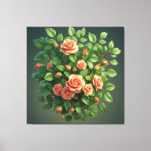 Peach Rose Bouquet With Greenery Canvas Afdruk (Voorkant)