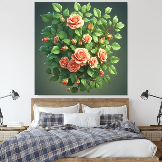 Peach Rose Bouquet With Greenery Canvas Afdruk (Insitu (Slaapkamer))