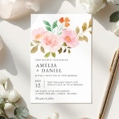Peach Rose Floral Wedding Invitation Kaart