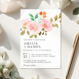 Peach Rose Floral Wedding Invitation Kaart