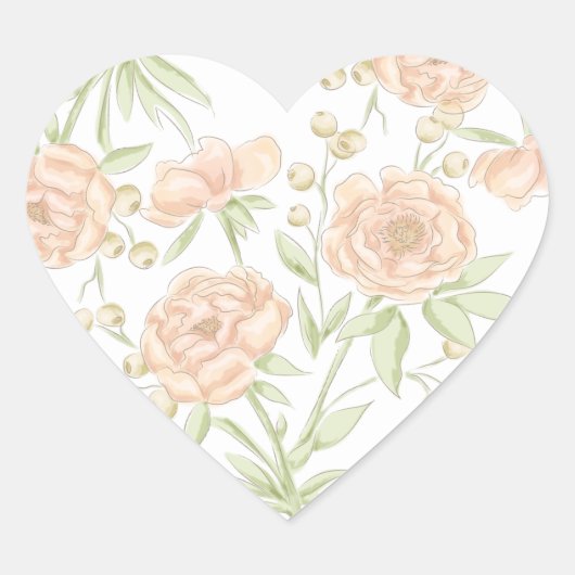 Peach Rose Wedding Hart Sticker (Voorkant)