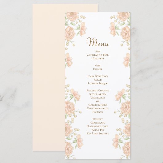 Peach Rose Wedding Menus Menu (Voorkant / Achterkant)