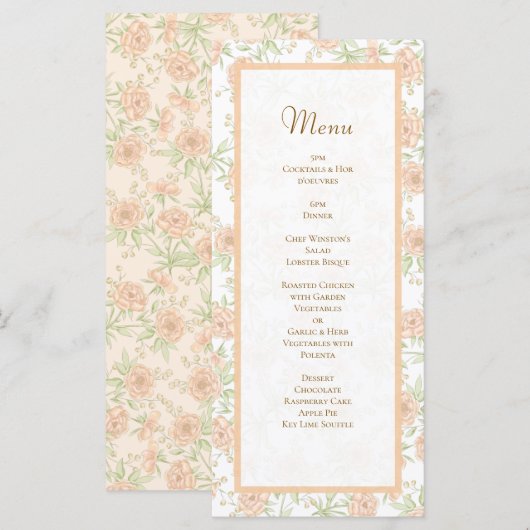Peach Rose Wedding Menus Menu (Voorkant / Achterkant)
