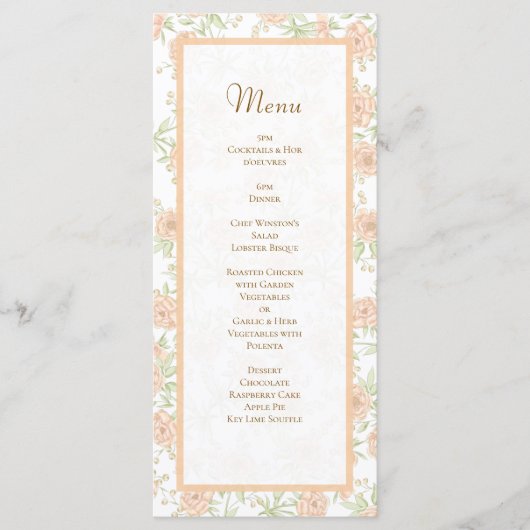 Peach Rose Wedding Menus Menu (Voorkant)