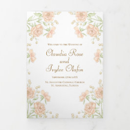 Peach Rose Wedding Programs Drieluik Programma
