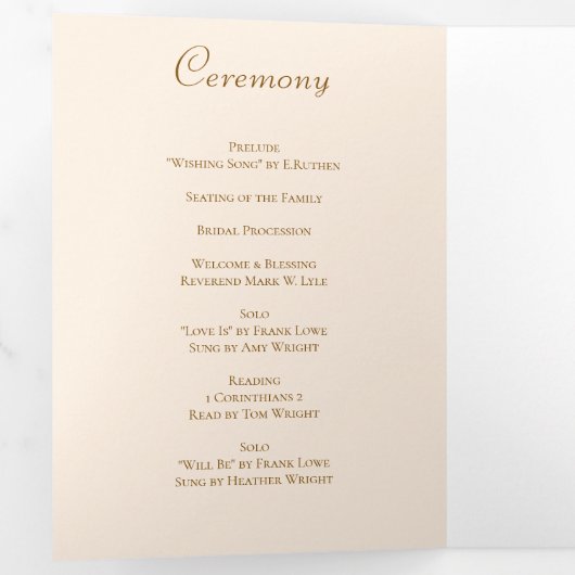 Peach Rose Wedding Programs Drieluik Programma (Binnenzijde eerst)