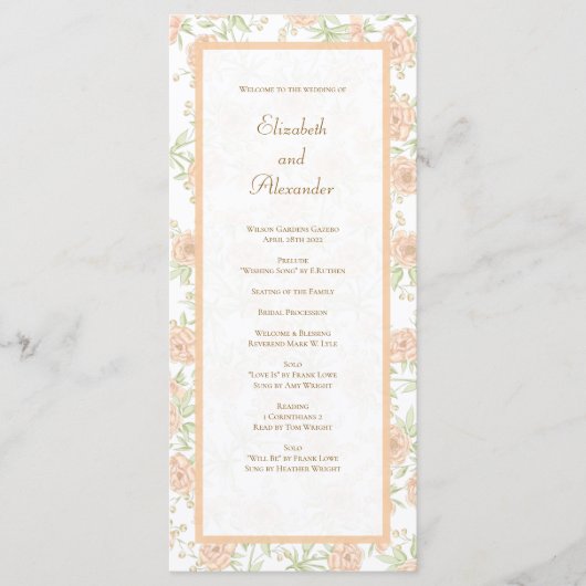 Peach Rose Wedding Programs Menu (Voorkant)