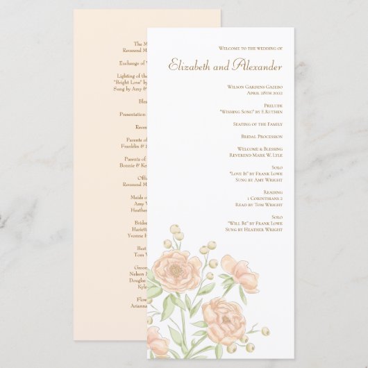 Peach Rose Wedding Programs Menu (Voorkant / Achterkant)