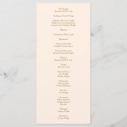 Peach Rose Wedding Programs Menu (Achterkant)