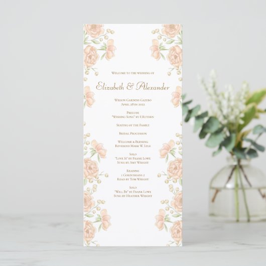 Peach Rose Wedding Programs Menu (Staand voorkant)