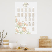 Peach Rose Wedding Seating Chart Poster (Keuken)