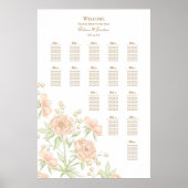 Peach Rose Wedding Seating Chart Poster (Voorkant)