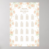 Peach Rose Wedding Seating Chart Poster (Voorkant)