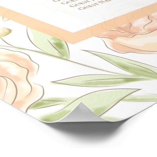 Peach Rose Wedding Seating Chart Poster (Hoek)