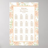 Peach Rose Wedding Seating Chart Poster (Voorkant)