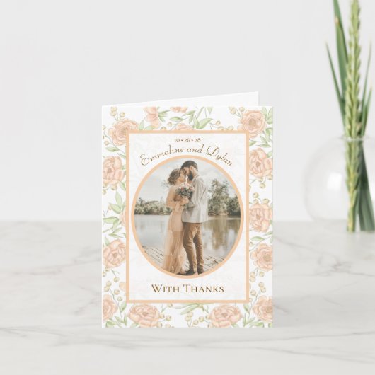 Peach Rose Wedding Thank You Cards Photo (Voorkant)