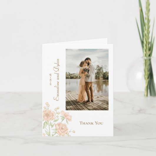 Peach Rose Wedding Thank You Cards Photo (Voorkant)