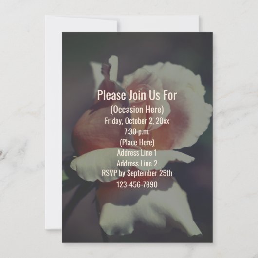Peach Rosebud Floral Invitation Kaart (Voorkant)