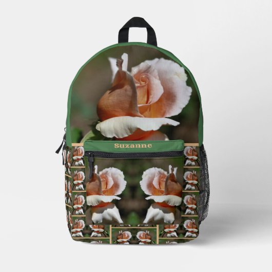 Peach Rosebud Flower Mirror gepersonaliseerd Bedrukte Rugzak (Voorkant)