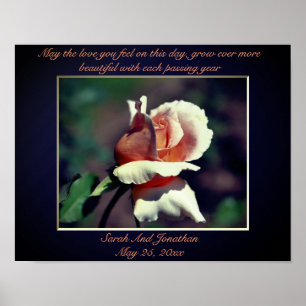 Peach Rosebud gepersonaliseerde bruiloft cadeau Poster